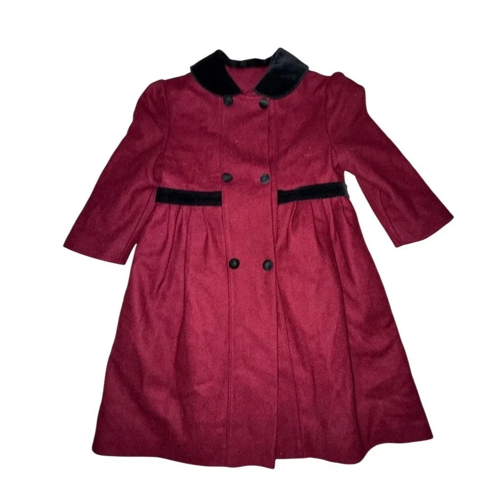 Vintage Freeway Fashions Girls Dress Coat Red Velvet Collar M Lined burgundy USA